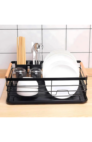 Escorredor de Loças Viena com Porta Talheres e Bandeja  - Preto
