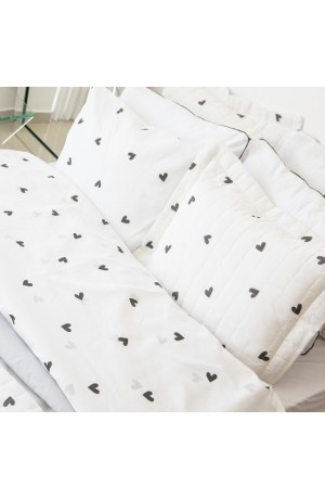 Jogo de Cama Essencialle 150 Fios Corações Preto e Branco Queen 3 Peças