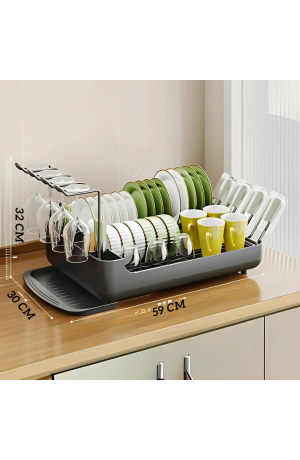 Escorredor de Inox com Bandeja de Plástico - Preto