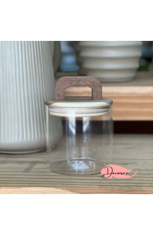 Pote de Vidro c/ Tampa e Alça em Madeira 700ml - 10cm X 10cm