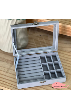 Porta Joias de Veludo Cinza - 20cm X 15cm X 5cm