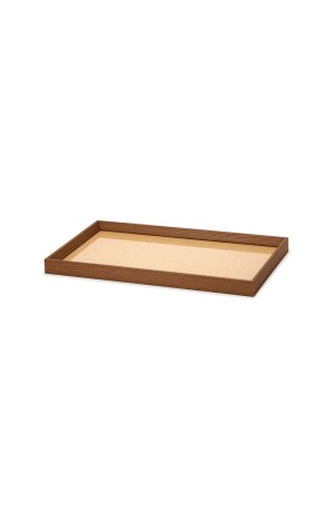 Bandeja de MDF c/ Fundo de Vidro e Rattan - 45cm x 27cm x 3cm
