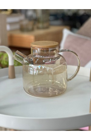Chaleira de Vidro c/ Infusor e Tampa de Bambu - Ambar 1,5L