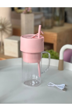 Caneca Mixer de Plástico c/ Cabo USB - Rosa 450ml
