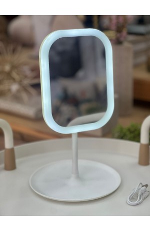 Espelho de Mesa c/Led Ajustável e Recarregavel c/Cabo USB - Branco