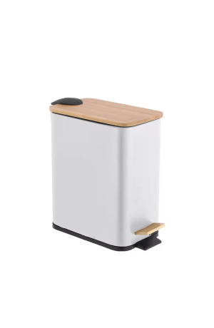 Lixeira Branca c/ Tampa de Bambu Pratice 3L - 13cm X 25cm X 24cm