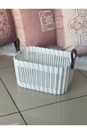 Cesto Organizador Branco c/Alça  de Plástico - 14cm X 18cm X 26cm