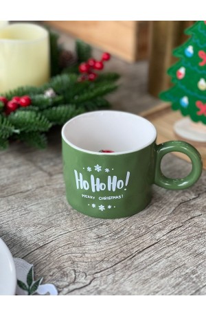 Xicara de Cerâmica Verde  - Boneco de Neve  Ho Ho Ho! 400ml