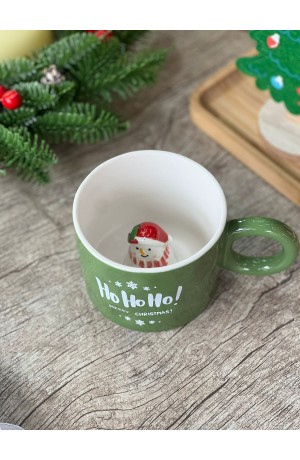 Xicara de Cerâmica Verde  - Boneco de Neve  Ho Ho Ho! 400ml