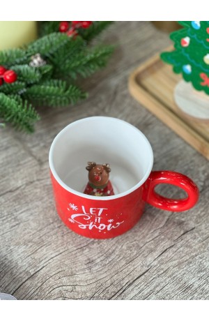 Xicara de Cerâmica Verde  - Rena Let It Snow 400ml