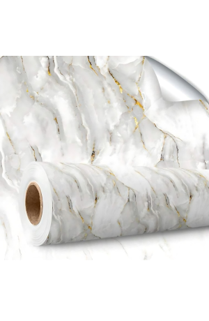 Papel de Parede Marmore Branco C/Dourado 10m X45cm Autoadesivo