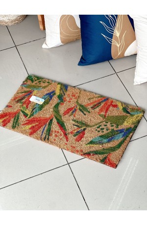 Tapete Capacho em Fibra de Côco Retangular -  Floral 33cm X 60cm
