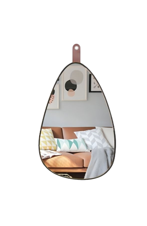 Espelho Preto Oval com Alça de Couro