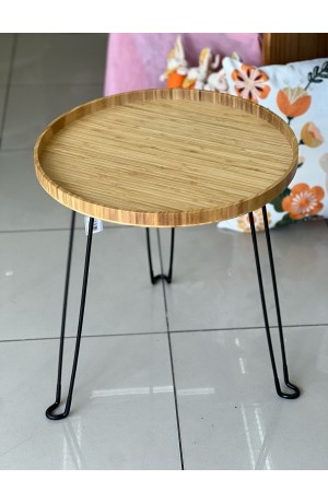 Mesa de Bambu Redonda c/ Pé de Metal Retratil - 44cm x 47,5cm