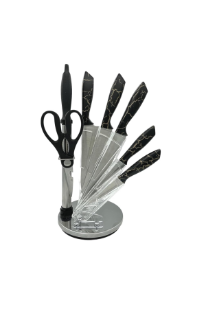 Kit de Cozinha de Aço Inox 8 Peças c/ Suporte  - Preto
