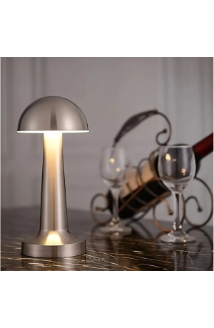 Luminária Cogumelo de Led  Prata  Recarregavel  c/ Cabo Usb - Touch Screen