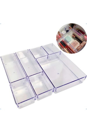 Kit 7 Organizadores Acrílico Transparente Empilhável Modular