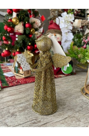 Enfeite Anjo de Metal Dourado 16cm