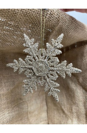 Kit com 6 Enfeites Flocos de Neve Champanhe