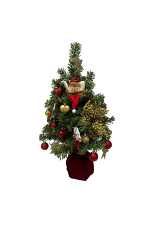 Mini Árvore Verde com Base Vermelha de Veludo - 60cm