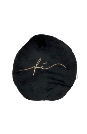 Almofada Preta Redonda de Pelinho ''fé'' 40cm