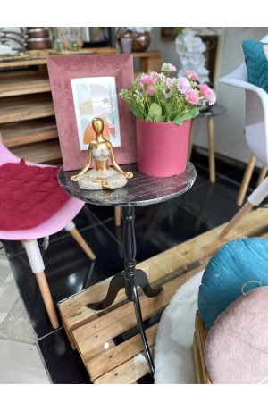 Mesa Preta de Canto Redonda Modelo Retro de MDF 53x30cm