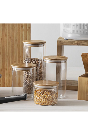 Pote Hermético de Vidro com Tampa de Bambu 600ml